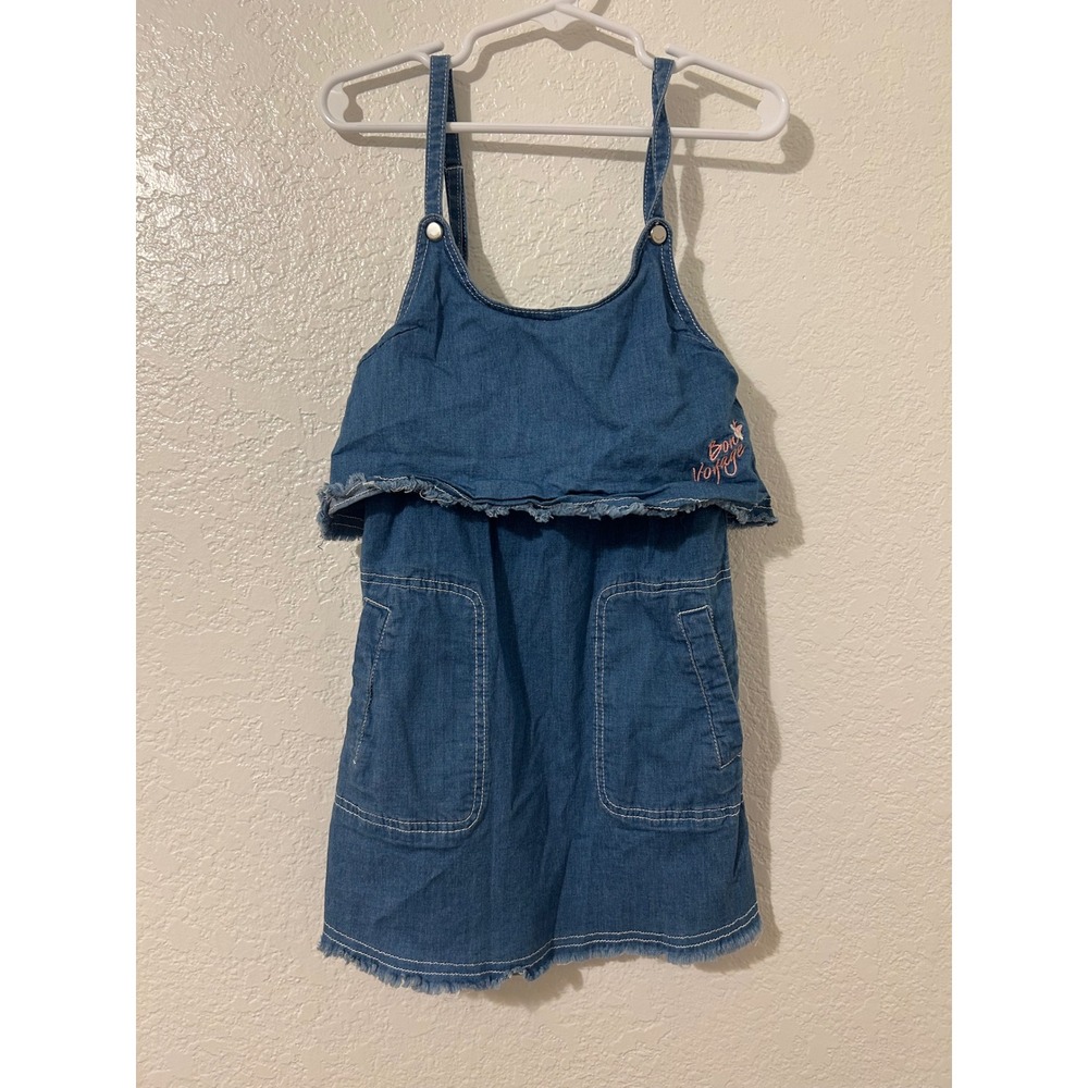 United Colors of Benetton Girls Denim Jumper Dress Blue Bon Voyage Size 5-6Y